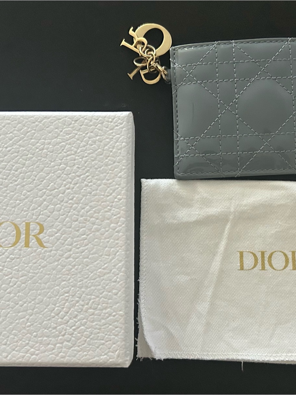 Dior Pale Gray Leather Card Holder with Gold Charms - Picture 5 of 5